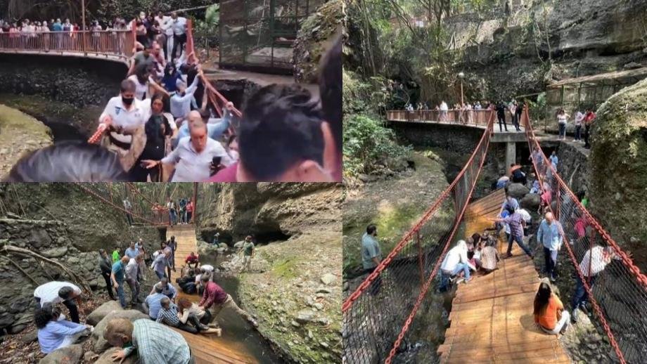 #Video: Colapsa puente en Cuernavaca con alcalde y funcionarios mientras era reinaugurado