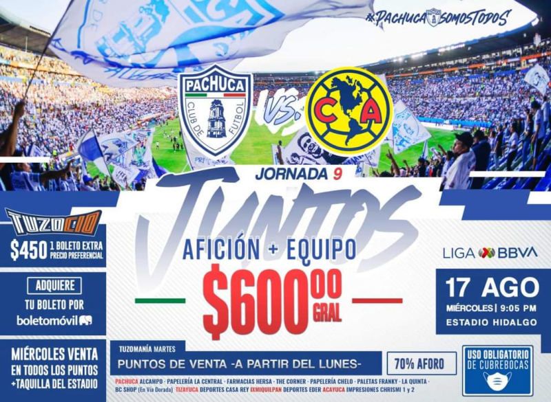 Ya están a la venta los boletos para el Pachuca vs. América; esto cuestan