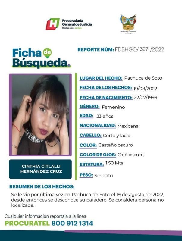 Joven de 23 años desapareció en Pachuca; piden ayuda para encontrarla
