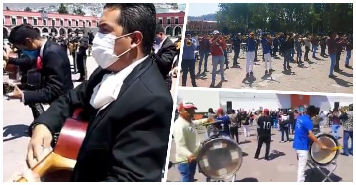 Músicos protestan realizando concierto en plaza Juárez de Pachuca