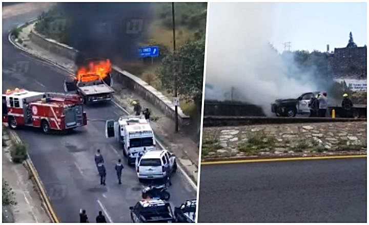 Fuego consume grúa en el Corredor de la Montaña