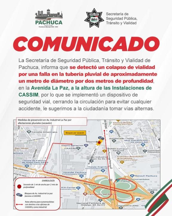 Se forma socavón en plena avenida en Pachuca, cerca de Caasim