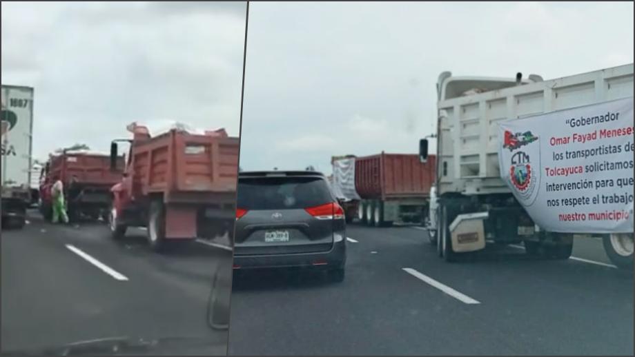 Transportistas realizan bloqueos en la México-Pachuca; se dirigen a la capital hidalguense