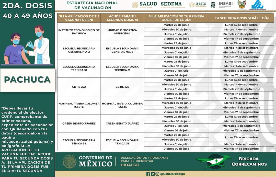 Aplicarán segundas dosis en Pachuca esta semana