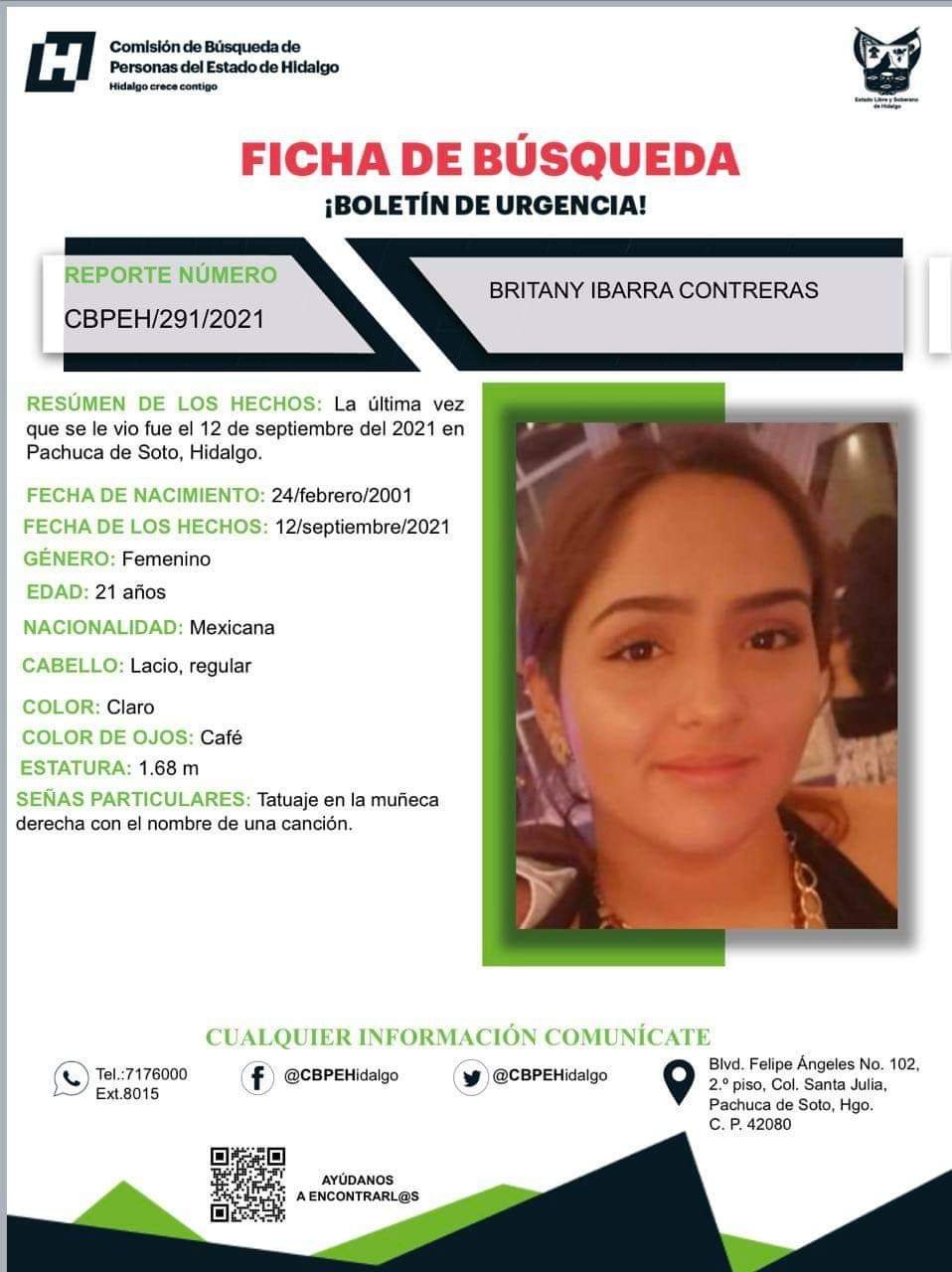 Activan alerta de búsqueda por joven desaparecida en Pachuca