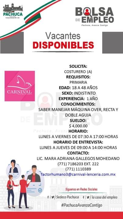 Vacantes para trabajar en Pachuca con sueldos de hasta 22 mil pesos