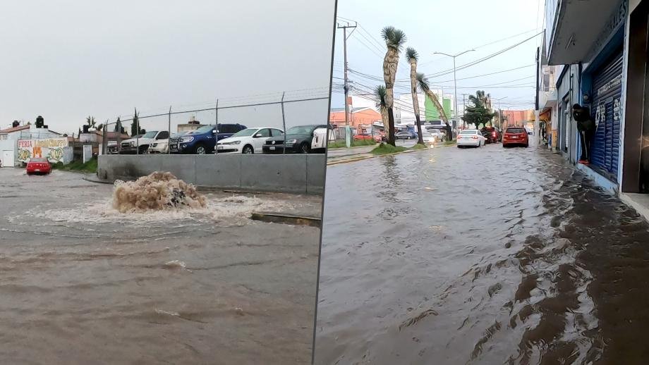 #Video: Lluvia crea fuentes y ríos frente a las instalaciones de la Feria de Pachuca