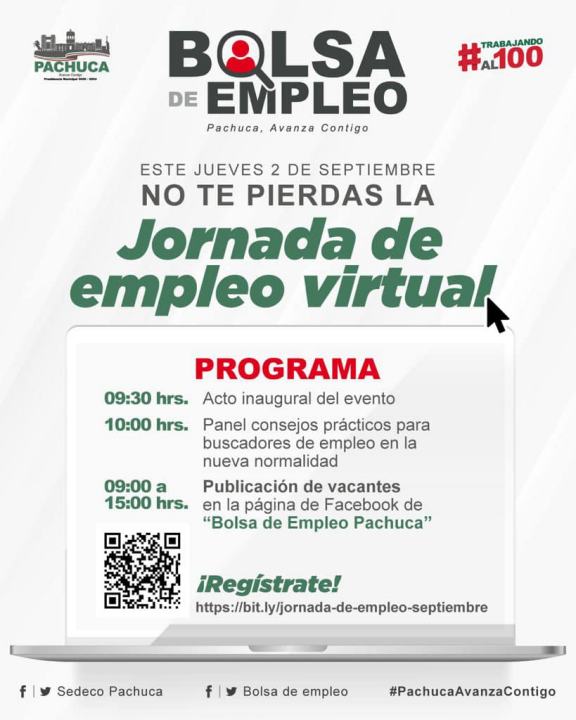 ¿Buscas trabajo en Pachuca? Habrá jornada de empleo virtual este jueves