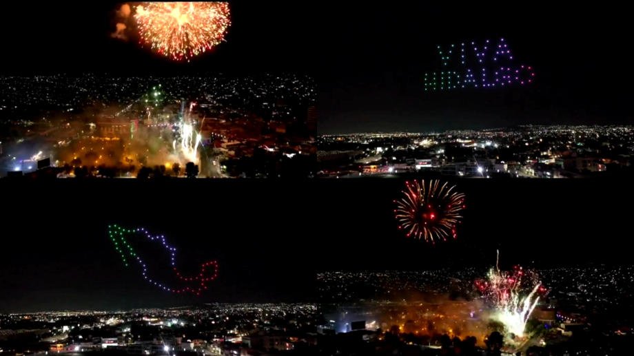 #Video: Así fue el espectáculo de drones y pirotecnia en Pachuca este 15 de septiembre