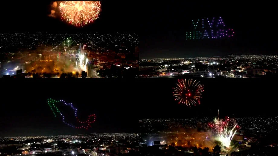 #Video: Así fue el espectáculo de drones y pirotecnia en Pachuca este 15 de septiembre