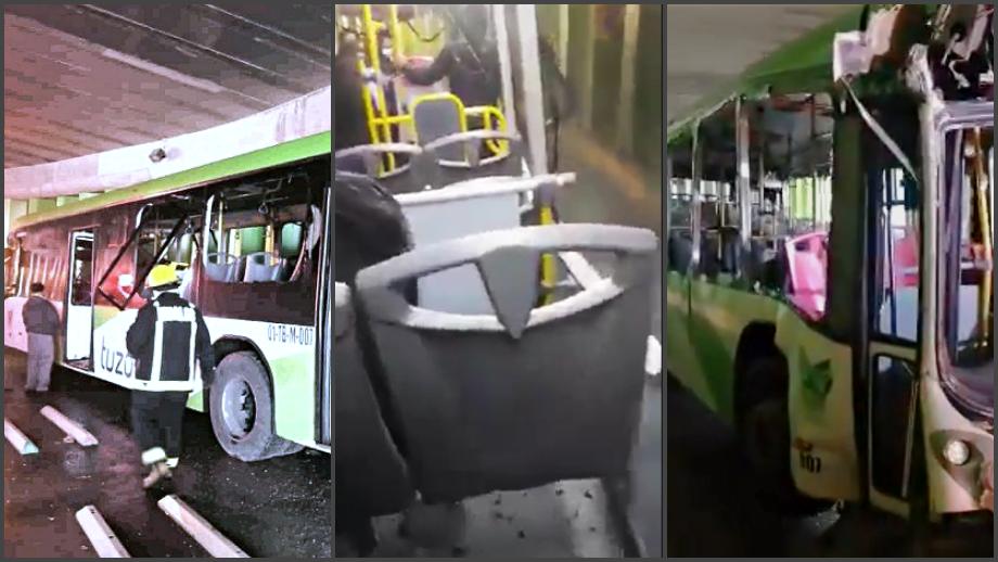 #Video: Tuzobús derrapa y se estampa en el sur de Pachuca; 14 personas resultan lesionadas