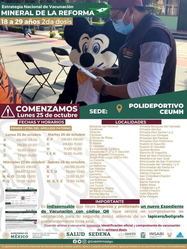Segundas dosis para 18 a 29 años en Mineral de la Reforma: días, sedes, horarios y requisitos
