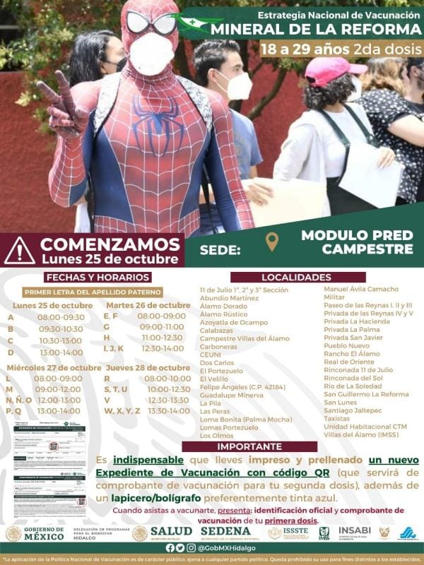 Segundas dosis para 18 a 29 años en Mineral de la Reforma: días, sedes, horarios y requisitos