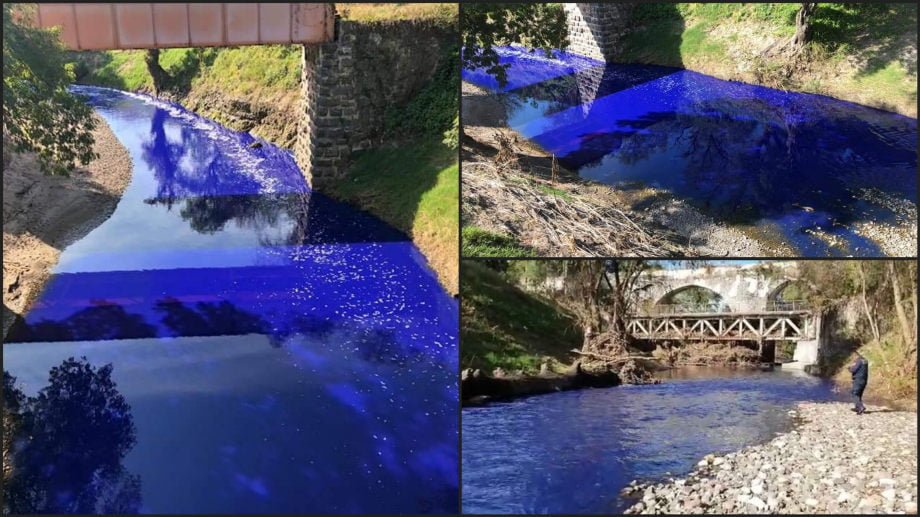 Aparece extraña coloración azul en afluente del río Tula