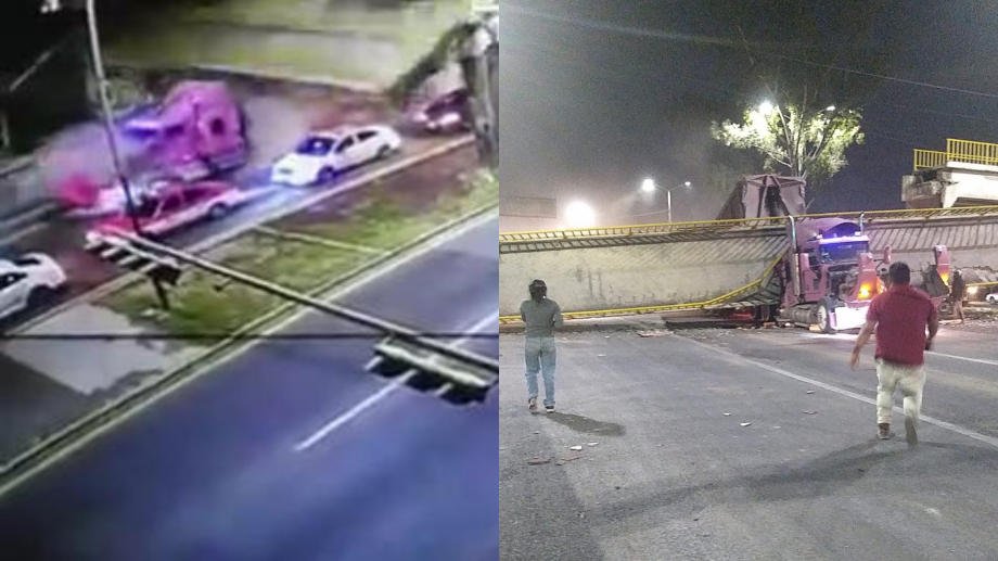#Videos: Puente se desploma sobre tráiler y auto en la México-Texcoco