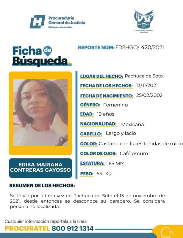 Activan alerta de búsqueda por joven desaparecida en Pachuca