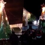 Se pasó de encendido, árbol navideño se incendia en localidad de Tula (video)