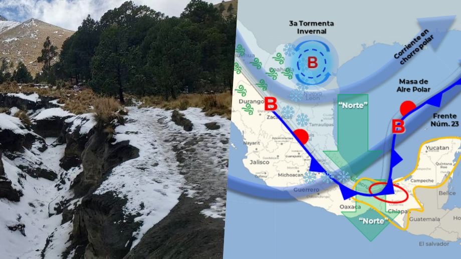 Llegan frente frío y tormenta invernal; pronostican caída de aguanieve en el centro del país