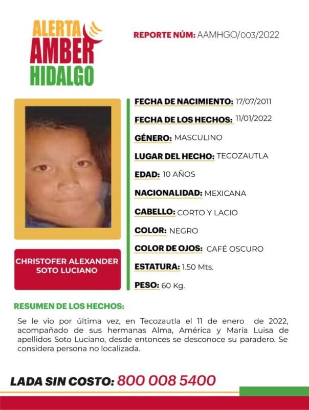 Activan Alerta Amber por desaparición de cuatro hermanitos en Hidalgo