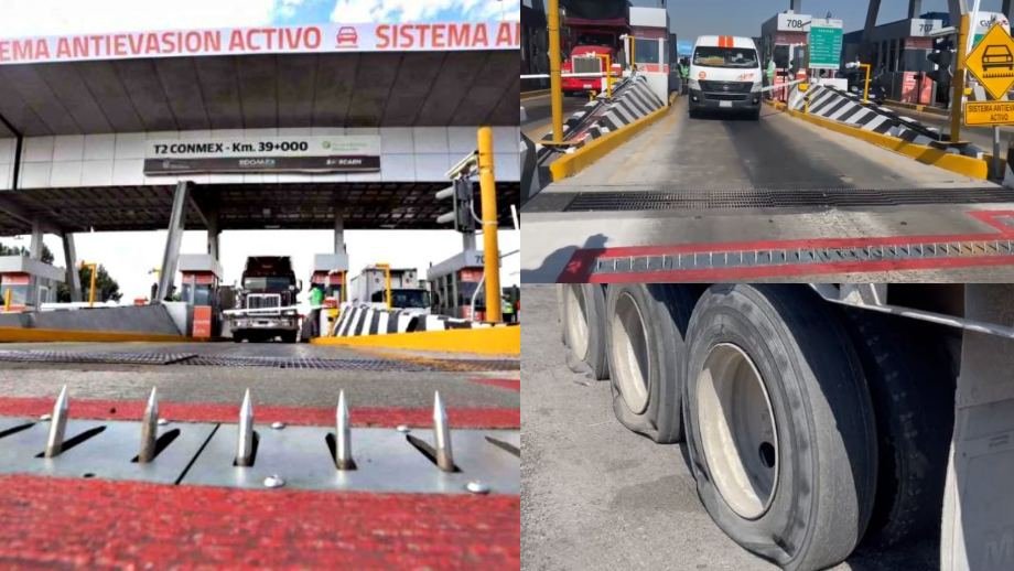 #Videos: Arranca sistema 'ponchallantas' en caseta de Ecatepec; un tráiler, la primera víctima