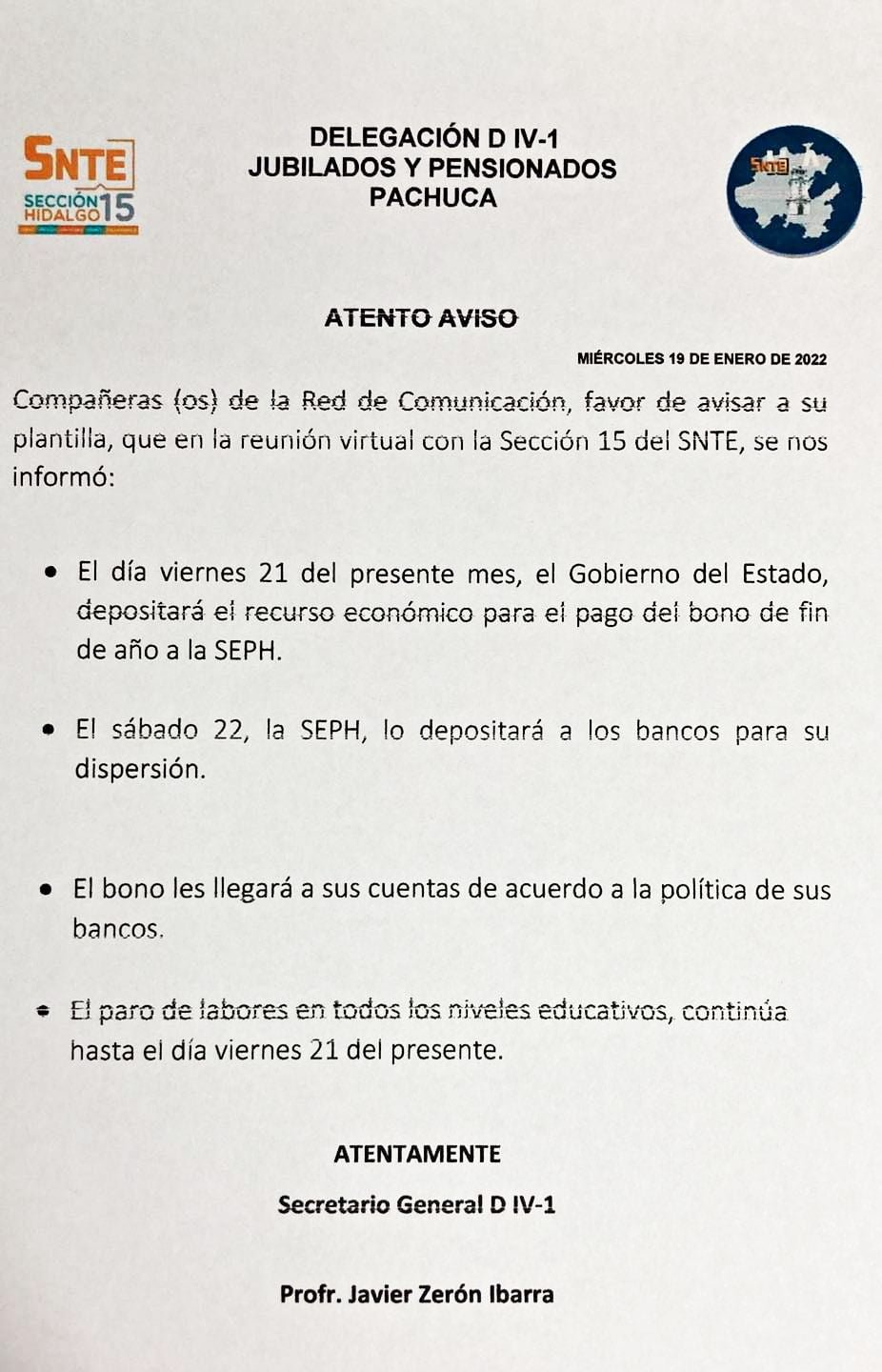 Paro del SNTE en Hidalgo continuará hasta el viernes; regresarían a laborar el lunes