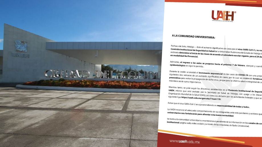 UAEH pospone retorno a clases presenciales hasta febrero
