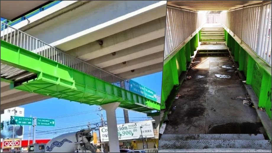 Puente peatonal de Pachuca, que desató polémica hace un año, ahora es un chiquero