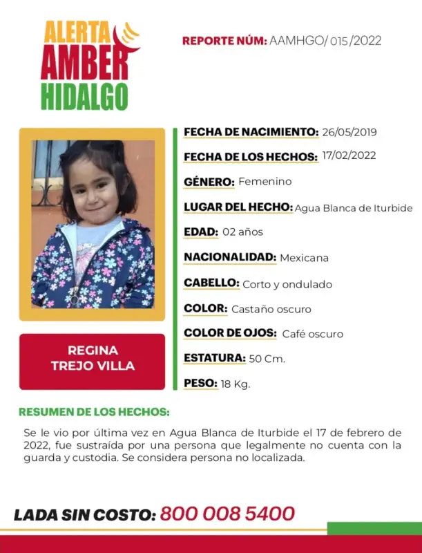 Tiene 2 años de edad y fue sustraída en Hidalgo; activan Alerta Amber
