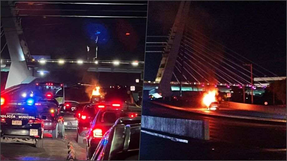 Arde automóvil cerca del Puente Atirantado de Pachuca