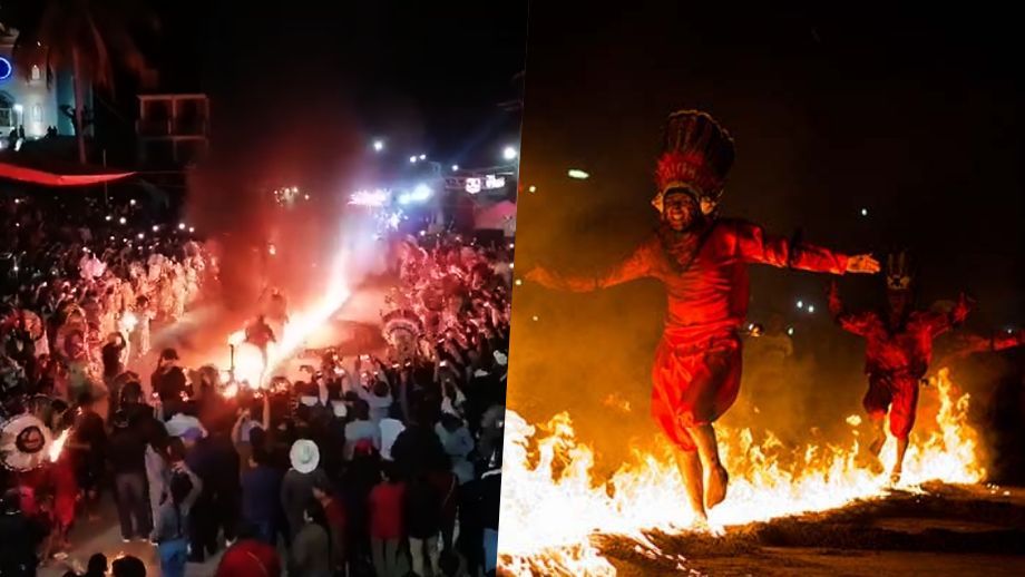 #Video: Bailan sobre fuego en tradicional danza de cierre de carnaval en Hidalgo