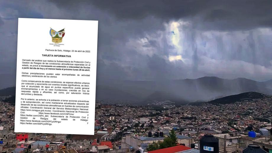 Autoridades alertan por incremento de lluvias en Hidalgo: podrían ocasionar inundaciones