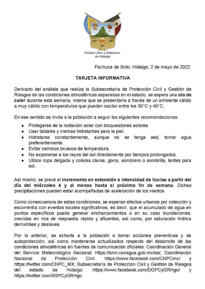 Llega tercera onda de calor y subirá las temperaturas en Hidalgo: hasta 40 grados
