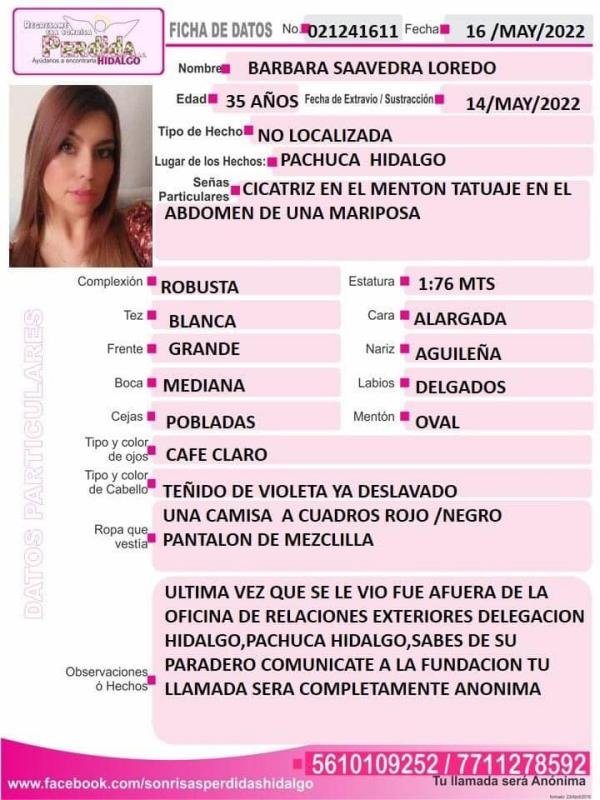 Piden ayuda para localizar a mujer desaparecida en Pachuca