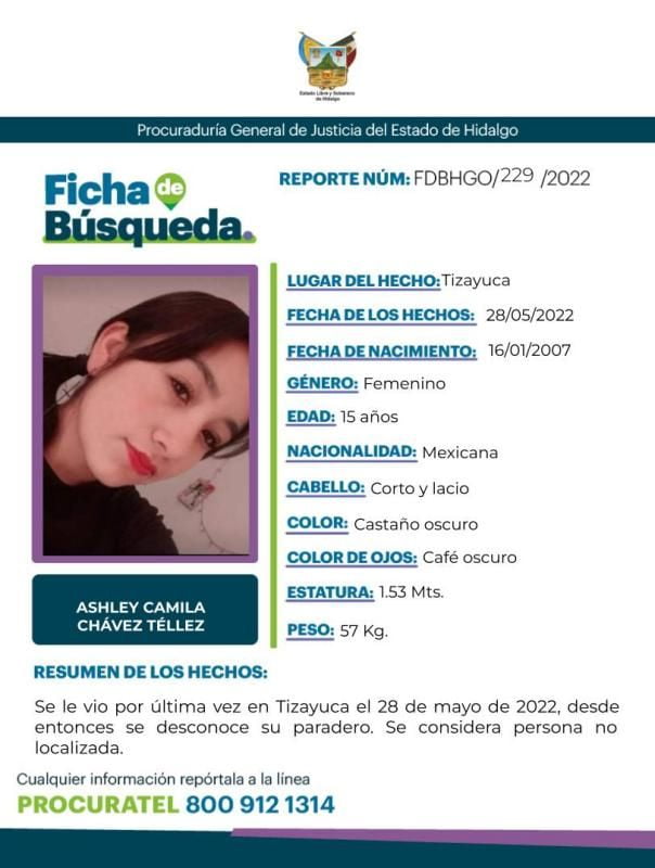 Activan alerta de búsqueda por quinceañera desaparecida en Hidalgo
