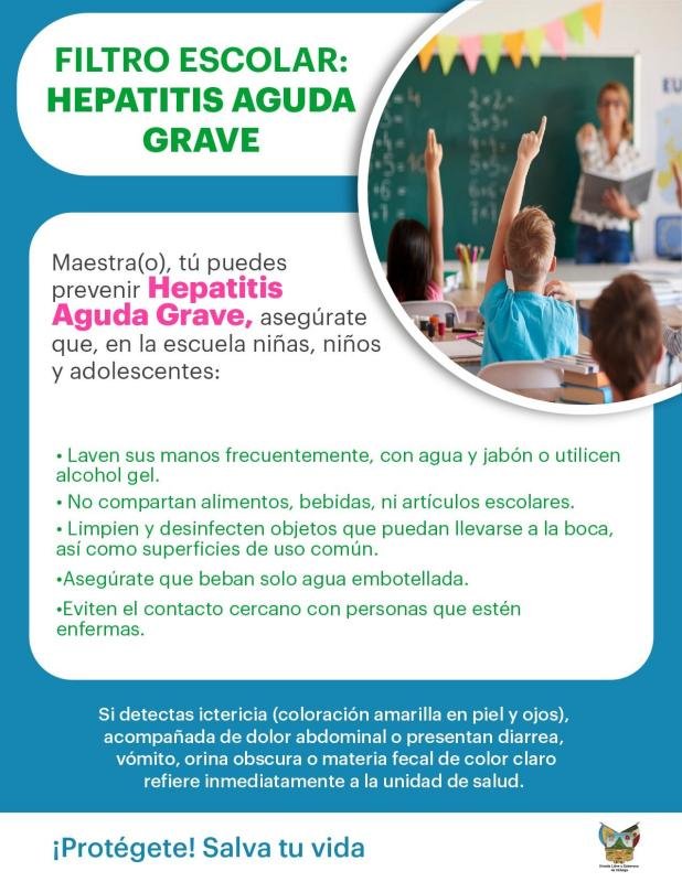 Filtro escolar en Hidalgo para prevenir y detectar hepatitis aguda grave