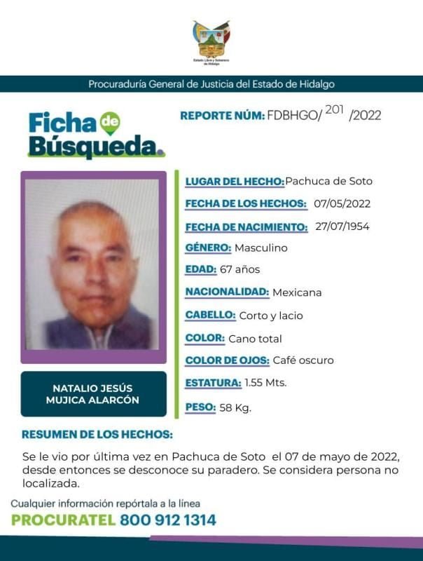 Desaparece adulto mayor en Pachuca; activan alerta de búsqueda
