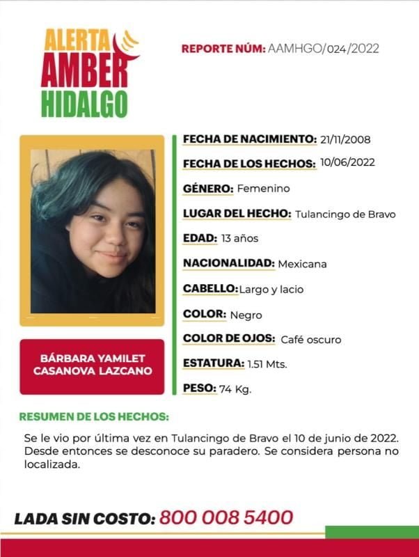 Alerta Amber: reportan desaparición de una menor en Hidalgo