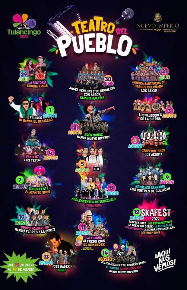 Estos artistas se presentarán en la Expo Feria Tulancingo 2022