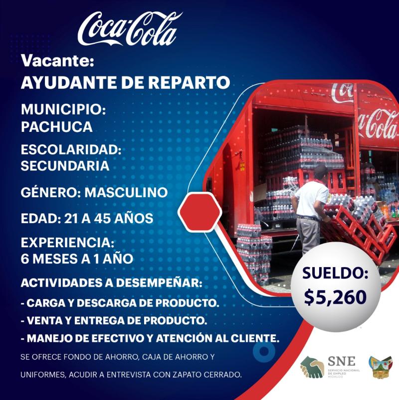 ¿Buscas trabajo? Famosa empresa refresquera ofrece empleo en Pachuca