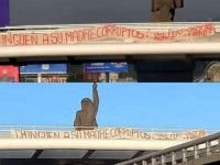 Aparece manta contra exgobernadores en el puente atirantado de Pachuca