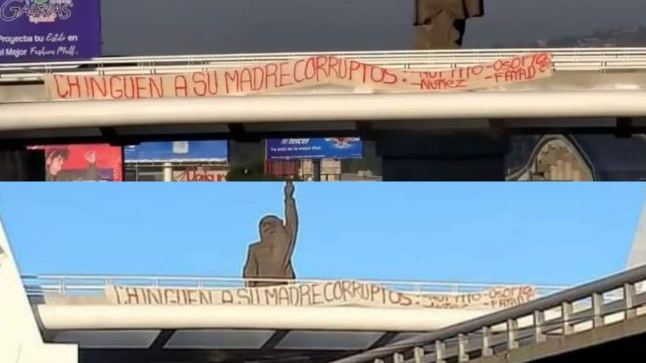 Aparece manta contra exgobernadores en el puente atirantado de Pachuca