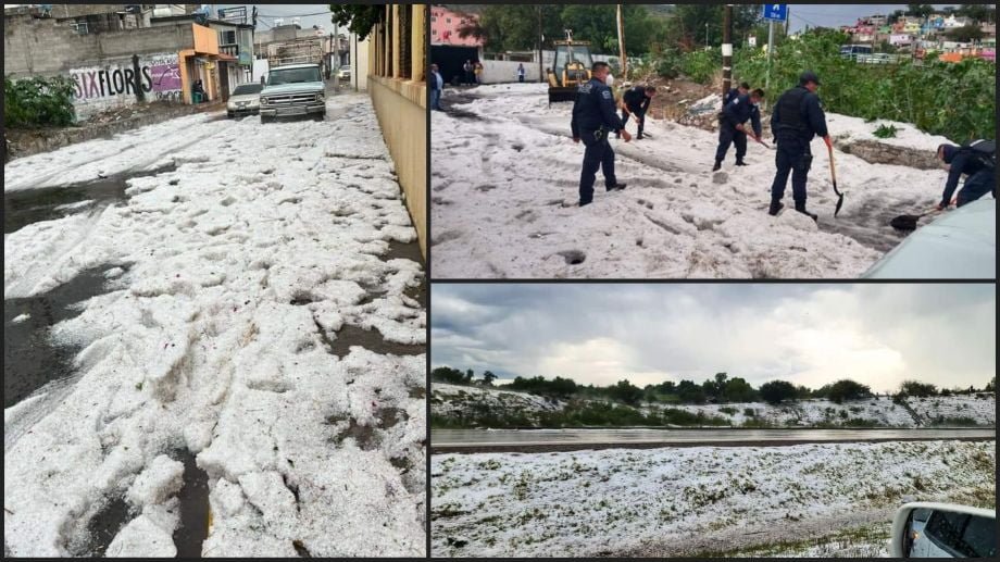 Intensa granizada tiñe de blanco a municipios de Hidalgo