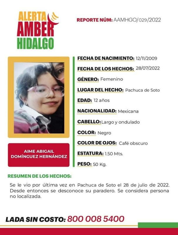#AlertaAmber: tiene 12 años y desapareció en Pachuca