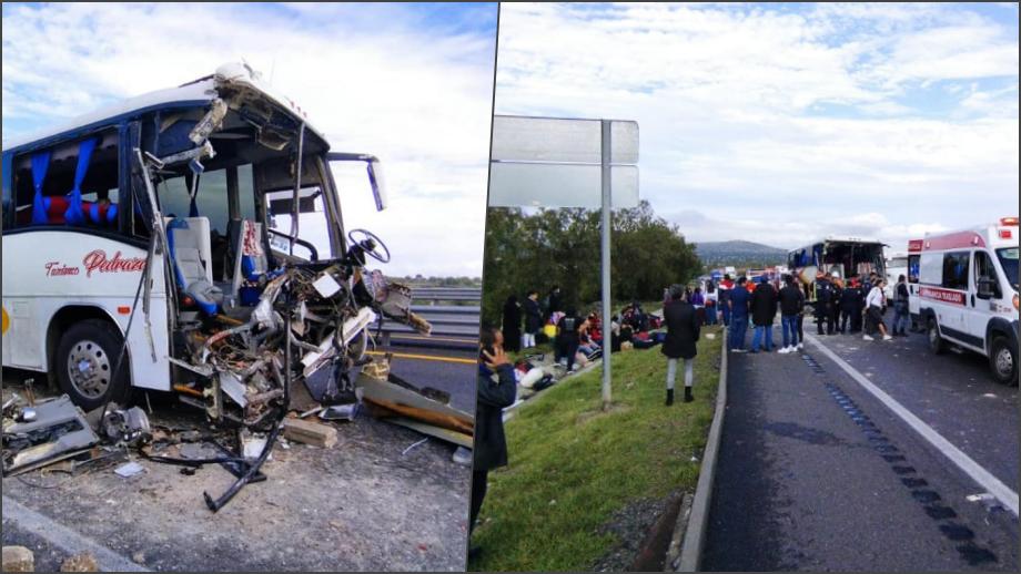 Autobús con turistas impacta contra tractocamión en la México-Tulancingo