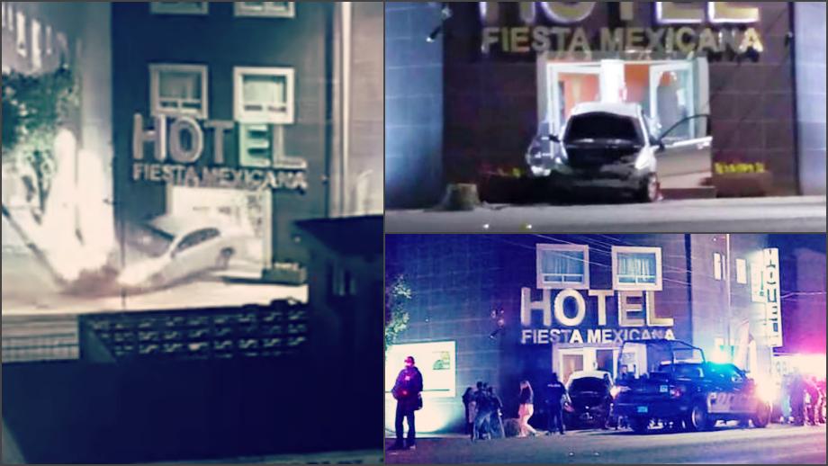 #Video: Conductor pierde el control y termina impactando su auto contra un hotel en Pachuca