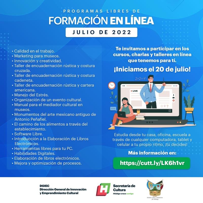 Cultura Hidalgo ofrece 17 cursos gratis para estudiar en línea y a tu ritmo