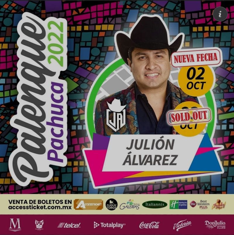 Abren nueva fecha del Palenque de la Feria de Pachuca para Julión Álvarez