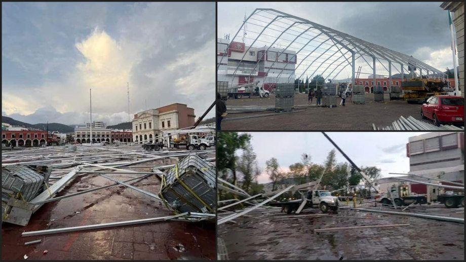 #Video: Se desploma estructura metálica en plaza Juárez de Pachuca