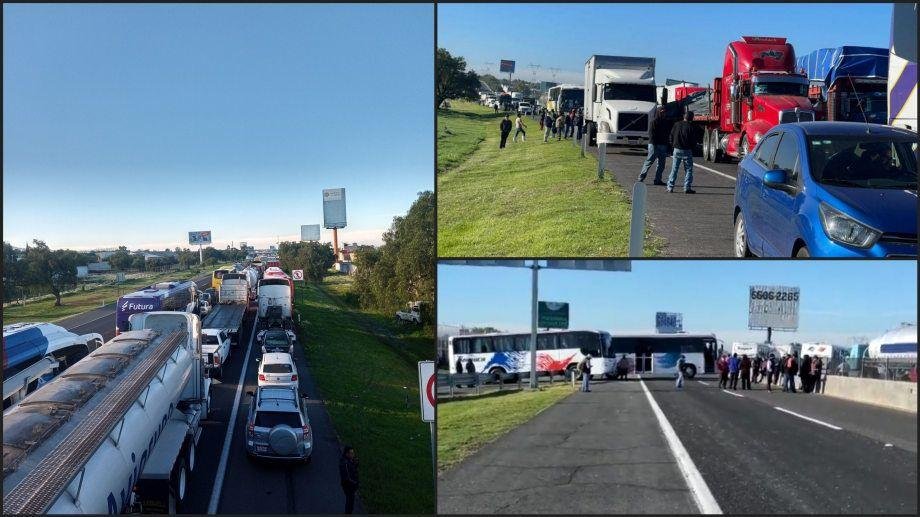Colapsada la México-Pachuca; transportistas bloquean la autopista
