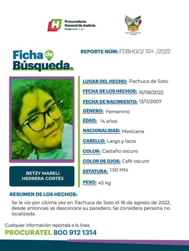"Por favor regresa": Betzy desapareció en Pachuca; familiares suplican ayuda para encontrarla
